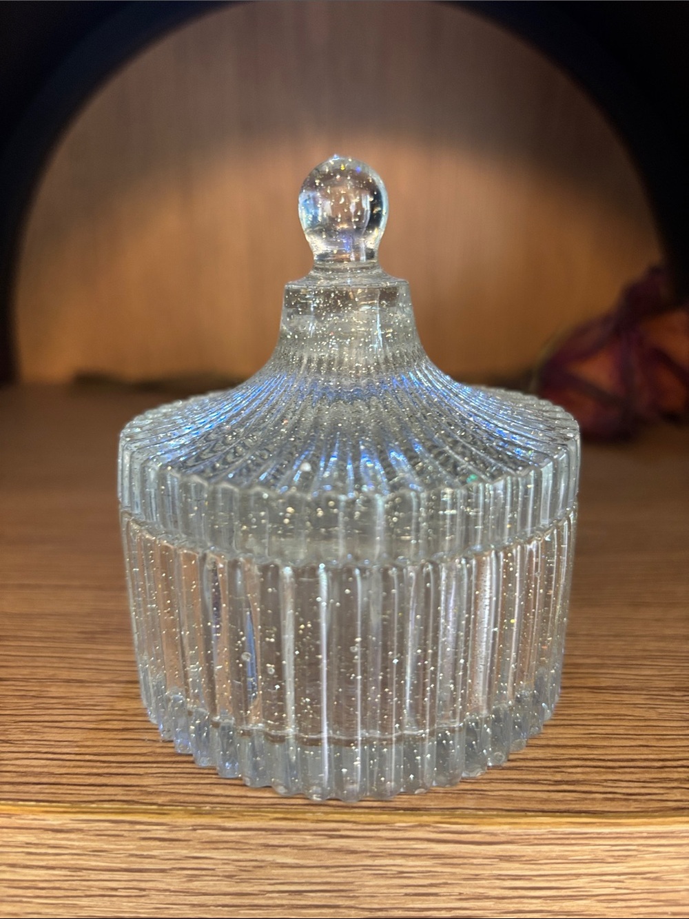 Hand Crafted Clear Epoxy Resin Ribbed Trinket m/ Small Candy Jar